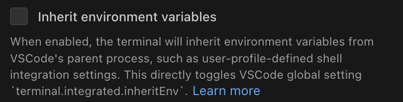 Inherit environment variables checkbox